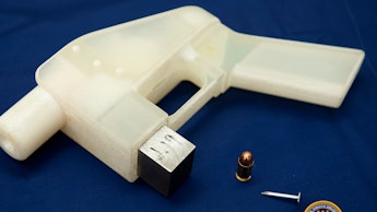A white 3D printed gun that is now banned in the UK