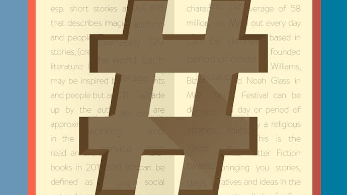 Illustration of a hashtag engraved on an open book