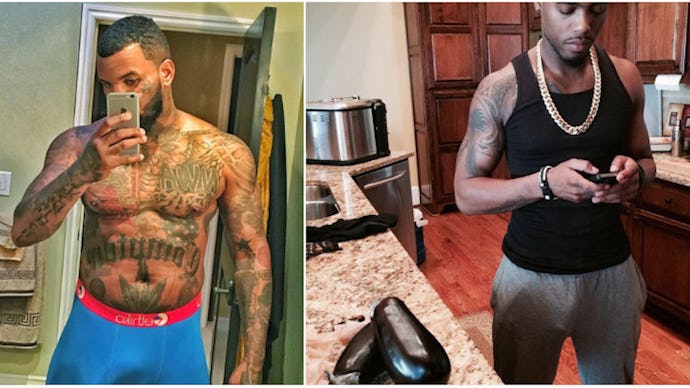 Three photos of male thirst traps, two hot dudes without shirts