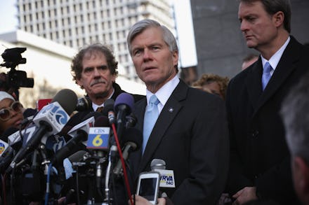 Former Virginia Gov. Bob McDonnell giving a press interview after being sentenced to two years in pr...