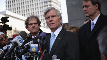 Former Virginia Gov. Bob McDonnell giving a press interview after being sentenced to two years in pr...