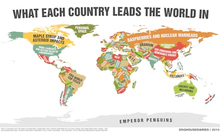 A map showing weird things each country leads in the world