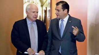 John Mccain and ted cruz walking together while in discussion