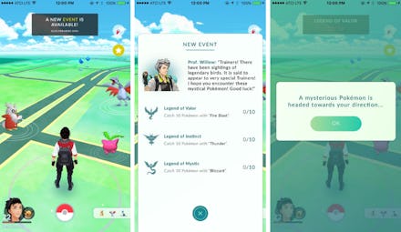 Screenshots from pokemon go legendary birds update