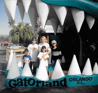 Peggy Price with her family at Gatorland in Orlando posing for a photo