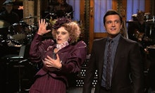 Josh Hutcherson in a formal suit as a host in Saturday Night Live 