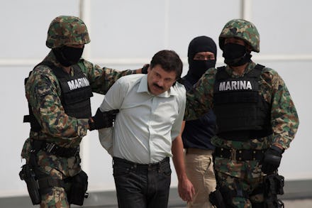 Joaquin "El Chapo" Guzman, one of the world's most wanted criminals, captured by three police office...