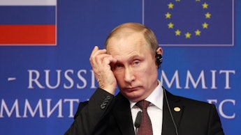 Vladimir Putin at a press conference after seizing Crimea 
