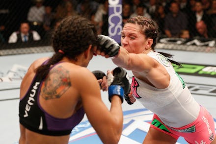 Two women fighting during a box match