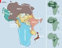 A map showing how big africa is by placing other countries inside of it