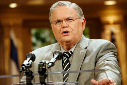John Hagee, pastor of one of America's megachurches giving a speech about atheists