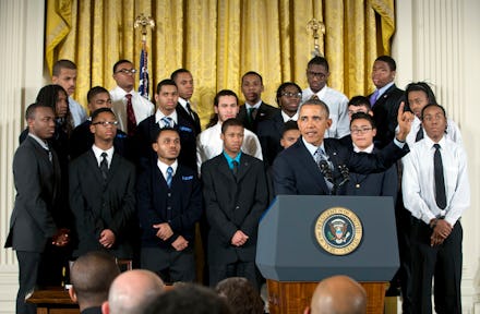 Barack Obama and a group of men behind him who are on a mission to shatter the biggest myths about b...