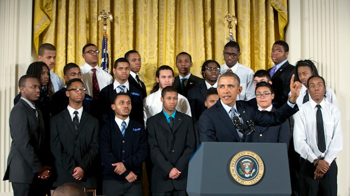 Barack Obama and a group of men behind him who are on a mission to shatter the biggest myths about b...