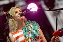 Percussionist of Tune-Yards, Dani Markham during a concert