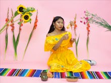 A model in a yellow dress in a Gorgeous photo series that shatters stereotypes about what it means t...