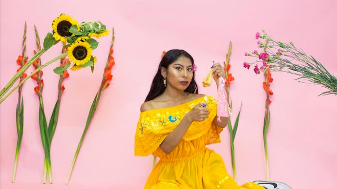 A model in a yellow dress in a Gorgeous photo series that shatters stereotypes about what it means t...