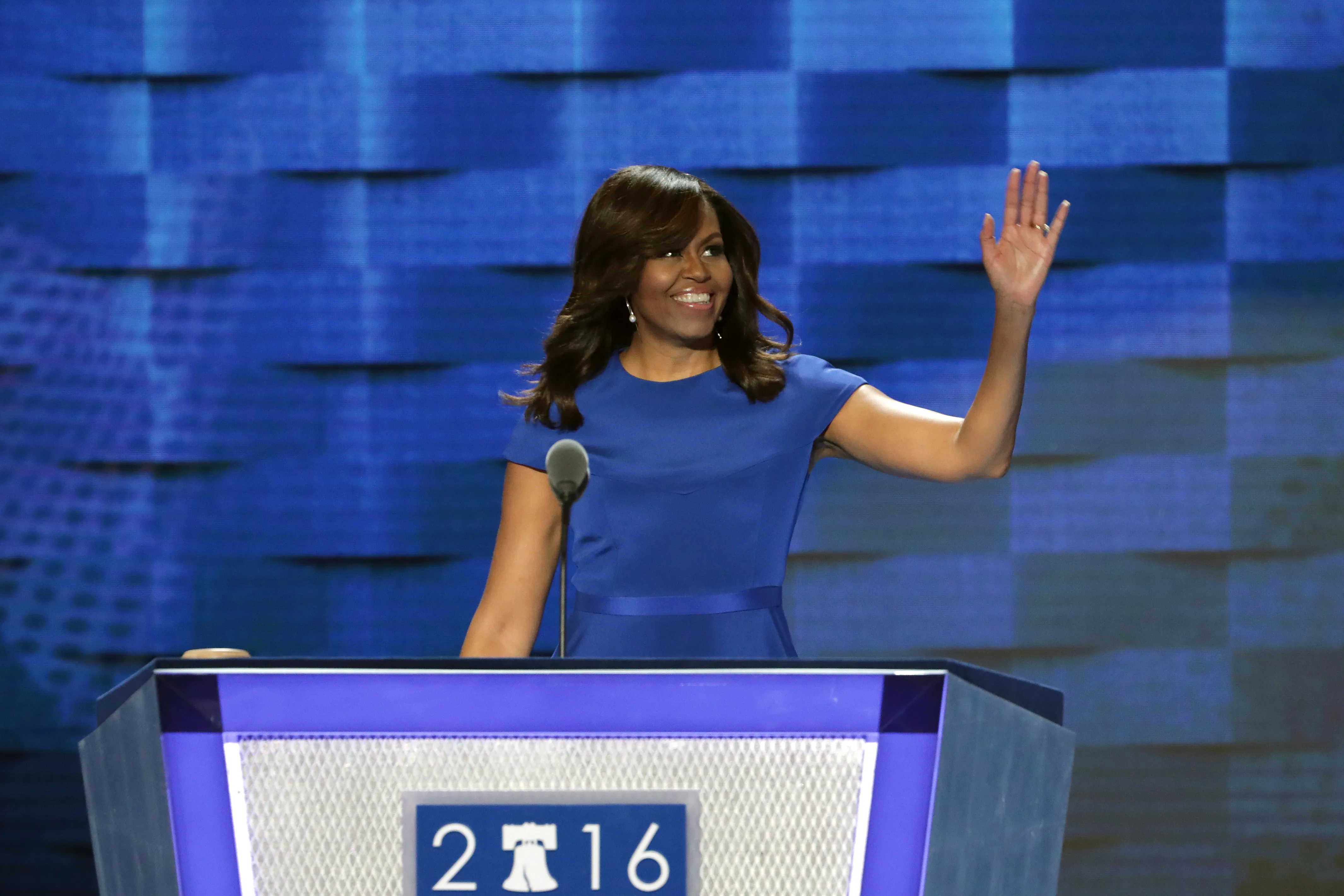 At the Democratic Convention, Michelle Obama's Understated Blue Dress Stole  the Show