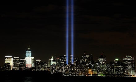 Two beams of light projected in the sky on the 9/11 anniversary in New York