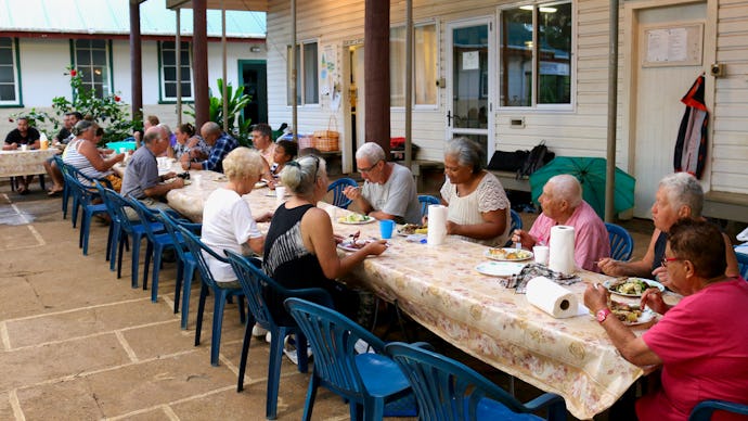 The population of Pitcairn a small 50 person country having dinner together
