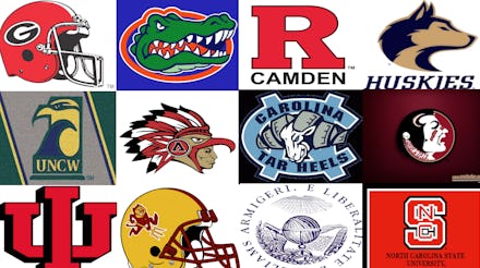 A collage with the logos of 12 college that give you the most bang for your buck