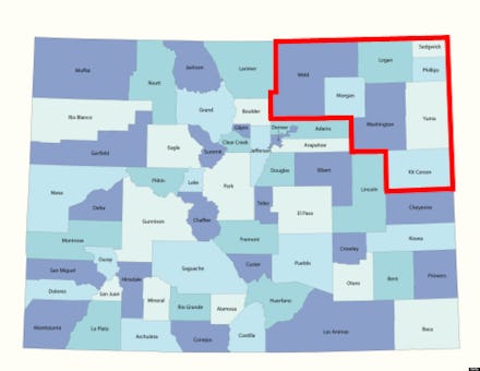 A map of North Colorado with 11 counties marked and they're ready to form the 51st state