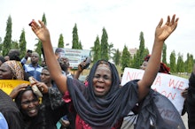 The mothers of missing Nigerian girls crying while protesting against the government 