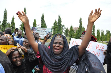 The mothers of missing Nigerian girls crying while protesting against the government