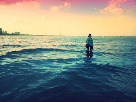 Parker Marie Molloy, blogger turned crusader for trans people, standing in the shallow end of the se...