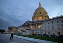 United States Capitol on an overcast day during dusk