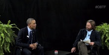 Barack Obama and Zach Galifianakis on the set of between two ferns