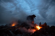 The burning remains of the plane from Malaysian Airlines Flight MH17
