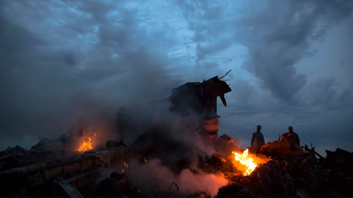 The burning remains of the plane from Malaysian Airlines Flight MH17
