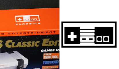 A two-part collage of a packing and an illustration of the NES controller