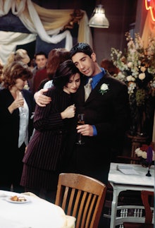 Ross from 'Friends' and his sibling Monica, hugging while dancing