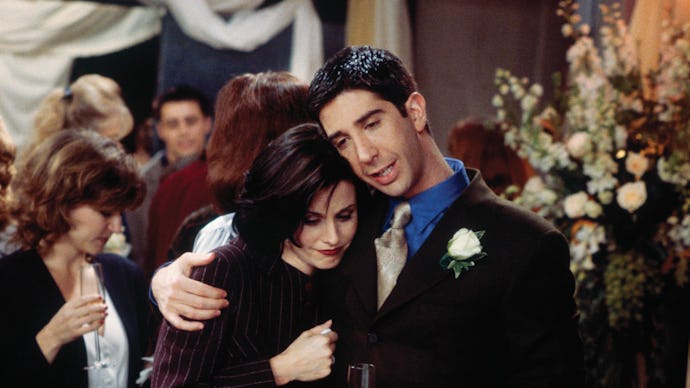 Ross from 'Friends' and his sibling Monica, hugging while dancing
