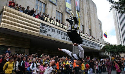 Stunt performance in the streets of Bogota