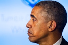 A side-profile close-up of Barack Obama who just broke a major promise to the American people