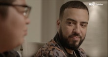 Closeup of French Montana in an interview 