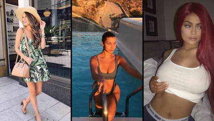 A blogger, Bella Hadid, and Kylie Jenner in a three-part collage using the plandids in their photos
