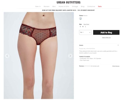 Thin model of the Urban Outfitters U.K. in mesh panties