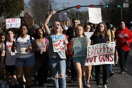 High schoolers during a walkout to demand gun reform