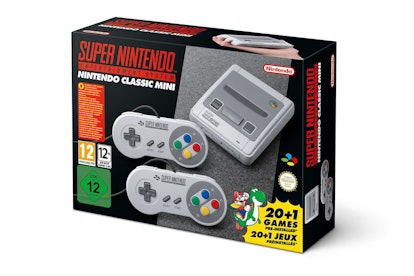 The packaging for the Super Nintendo Classic Mini