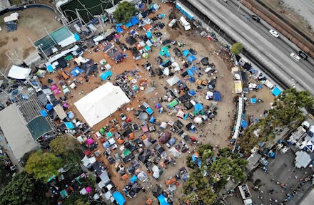 An aerial view net to the southern border between the United States and Mexico