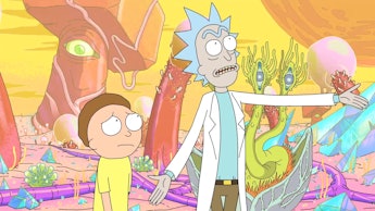 Rick and morty on a colorful alien planet
