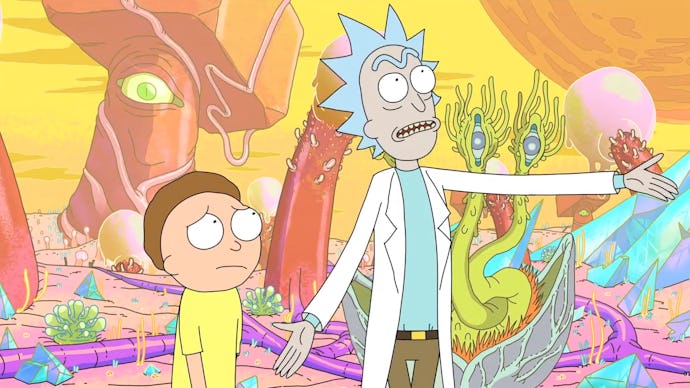 Rick and morty on a colorful alien planet