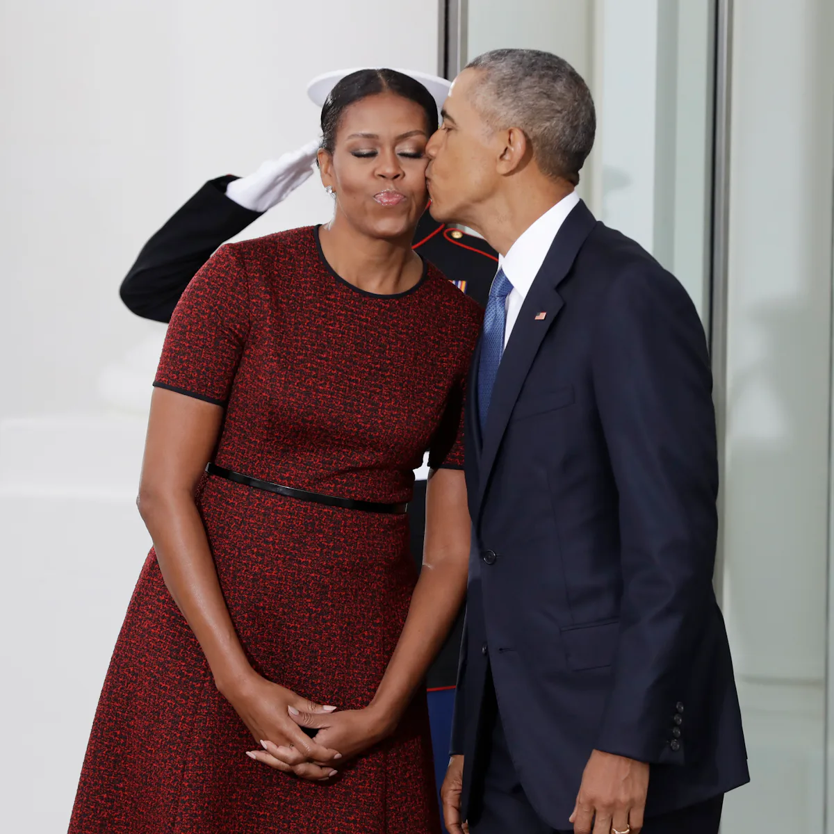 lady in red dress at inauguration Michelle Obama Wore a Red Jason Wu Dress at the Inauguration
