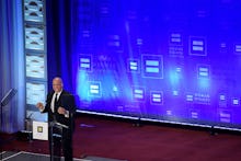 Sen. Cory Booker standing at a podium talking about the equality act