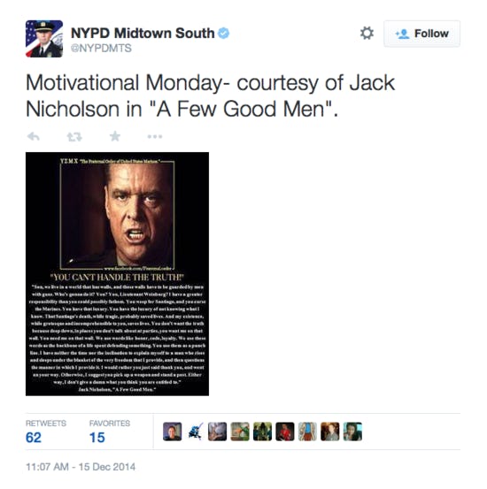 A Few Good Men Monologue One Terrible Nypd Tweet Perfectly Sums Up The Biggest Problem With Police  Brutality