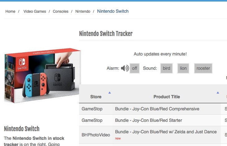 Nintendo switch stock store tracker