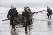 ‘Game of Thrones’ season 7, episode 4 scene with characters arriving at land with a small boat